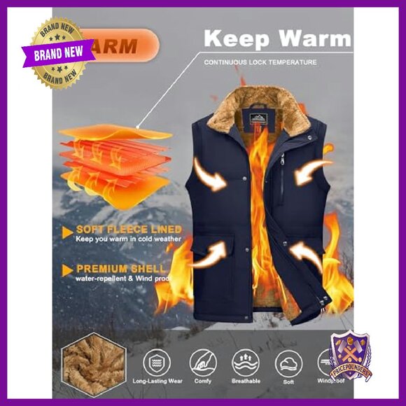 Men's Fleece Lined Quilted Puffer Vest with 4 Pockets - Picture 3 of 8